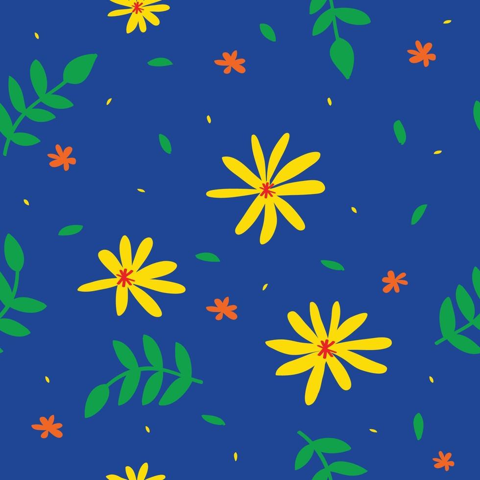 gult blommönster med blå bakgrund vektor