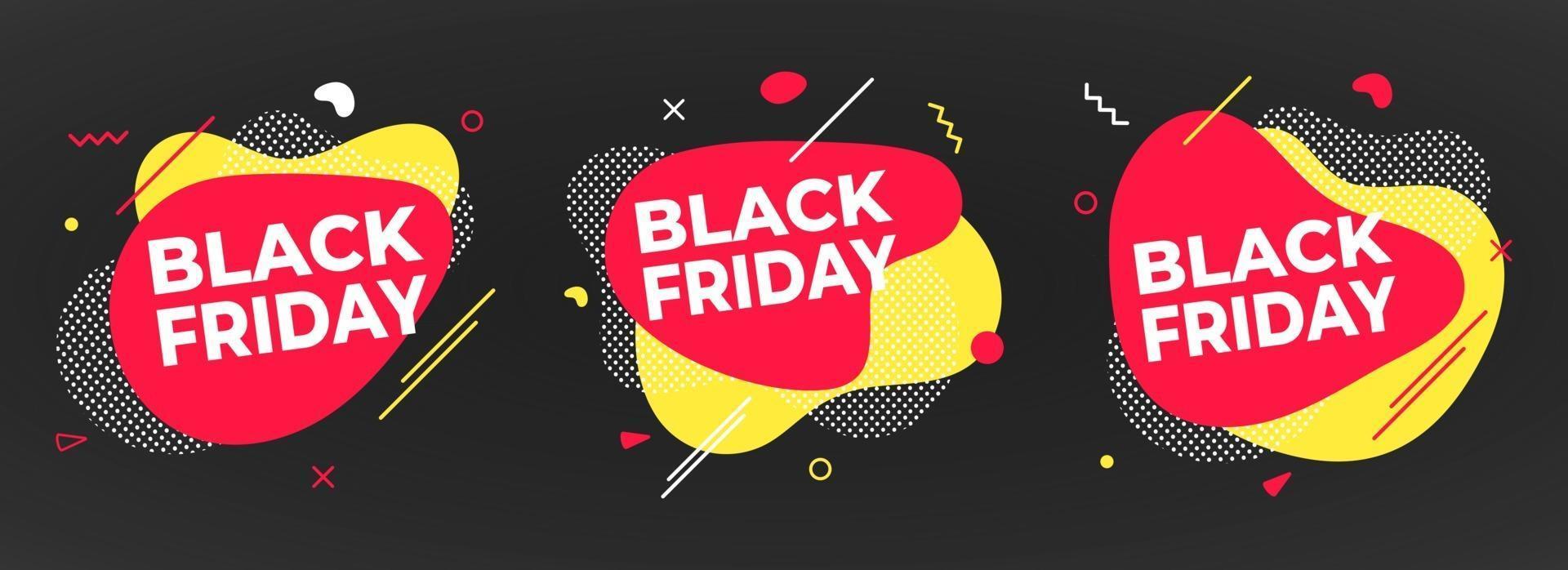 3 Black Friday Poster oder Banner Design Template Vector Illustration.