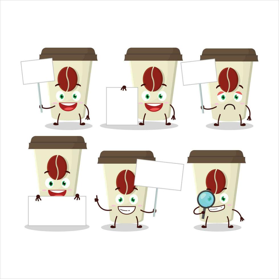 kaffe mjölk kopp tecknad serie karaktär föra information styrelse vektor