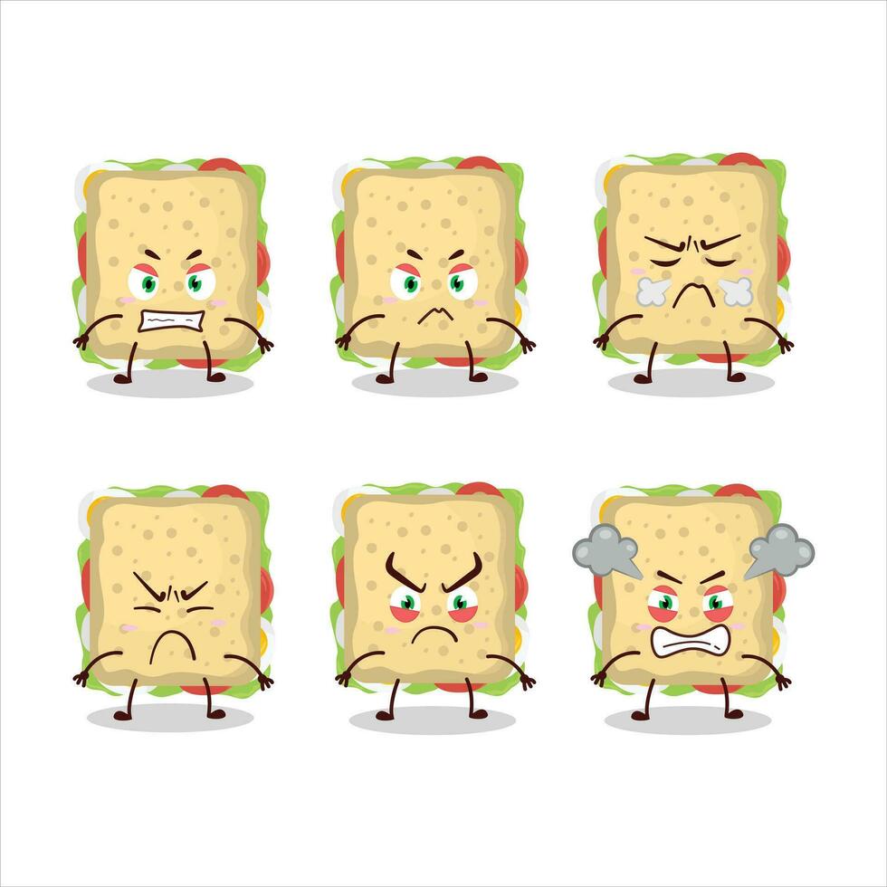 Sandwich Karikatur Charakter mit verschiedene wütend Ausdrücke vektor