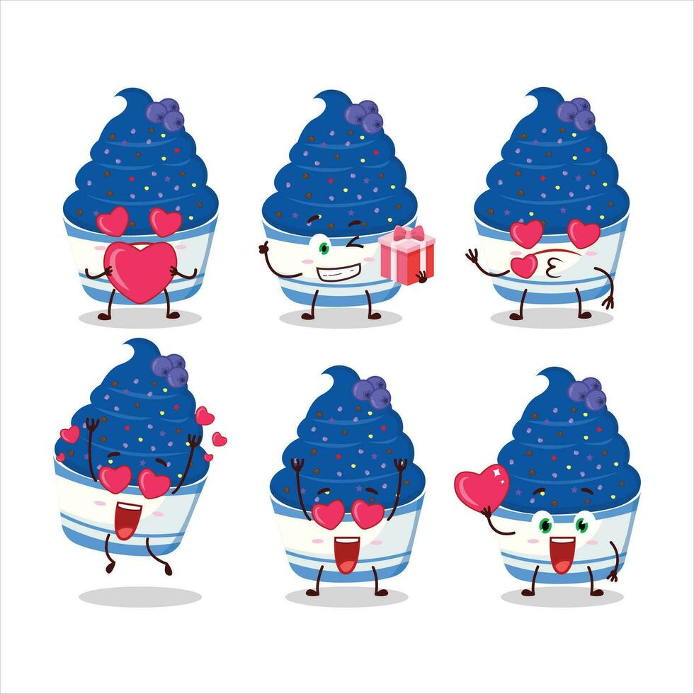 is grädde blåbär kopp tecknad serie karaktär med kärlek söt uttryckssymbol vektor