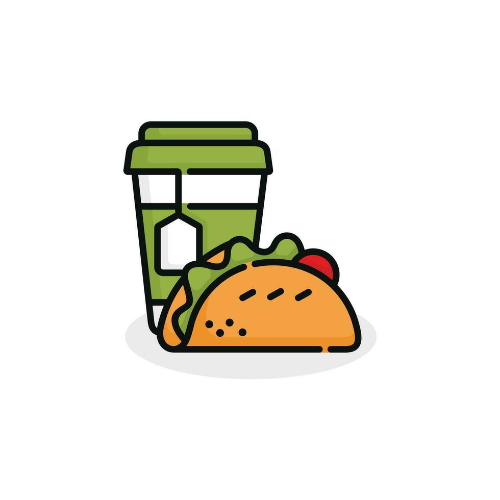 Taco und trinken Vektor Illustration. schnell Essen Symbol isoliert auf Weiß Hintergrund