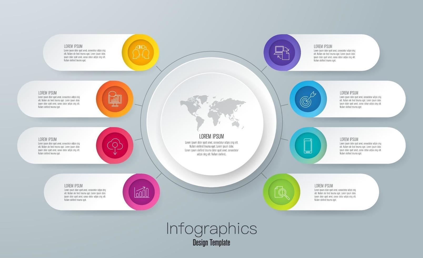 papper konst infographics och ikoner med 8 steg vektor