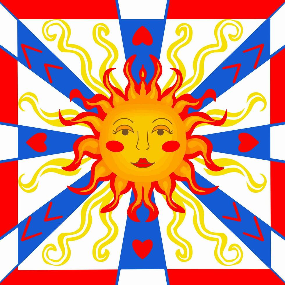 trendig mönster bricka majolika med Sol ansikte symbol. färgrik etnisk runda dekorativ mandala. vektor illustration