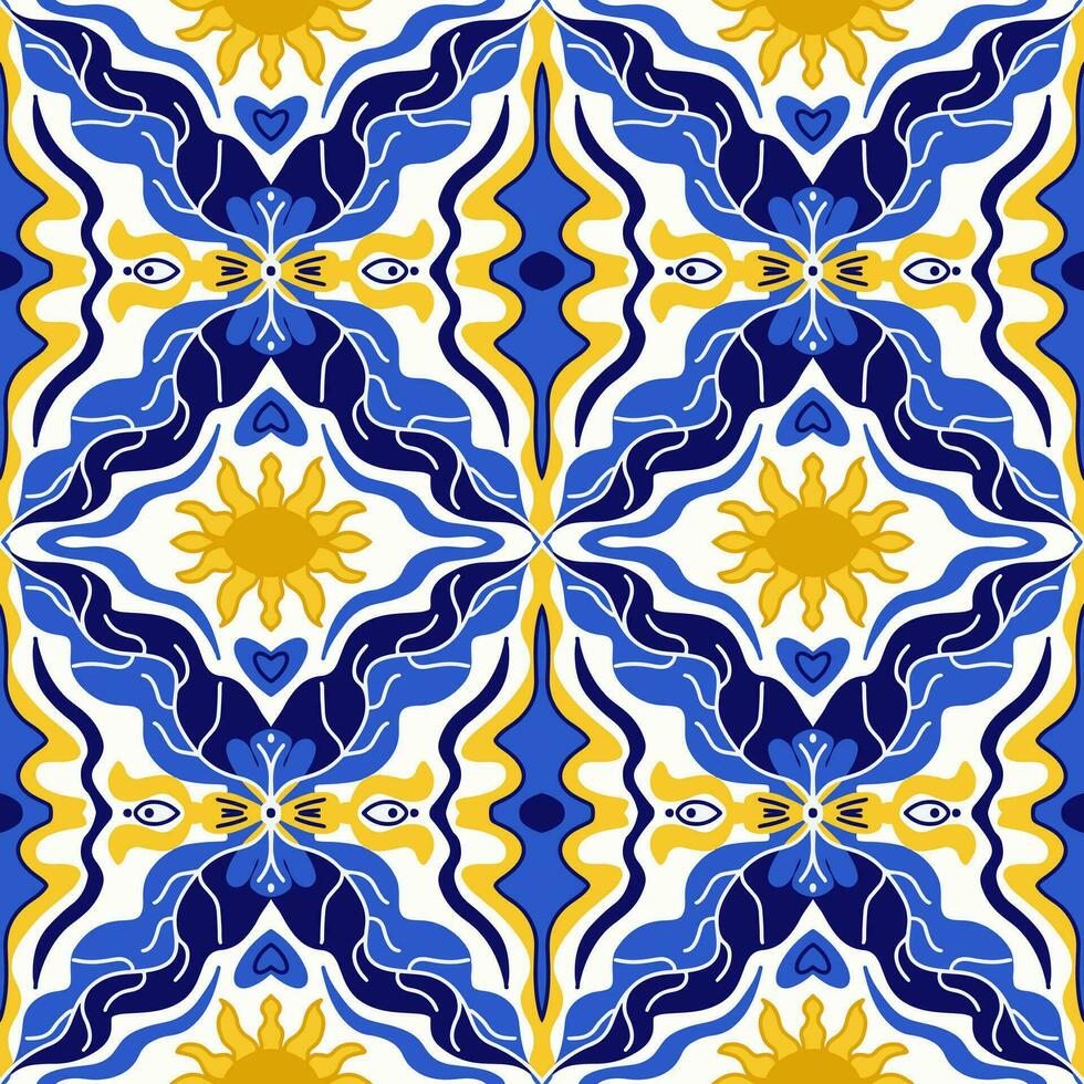 majolika mönster. sicilian hand dragen blå prydnad. traditionell blå keramisk kakel. portugisiska traditionell azulejo mönster. marockansk style.vector illustration vektor