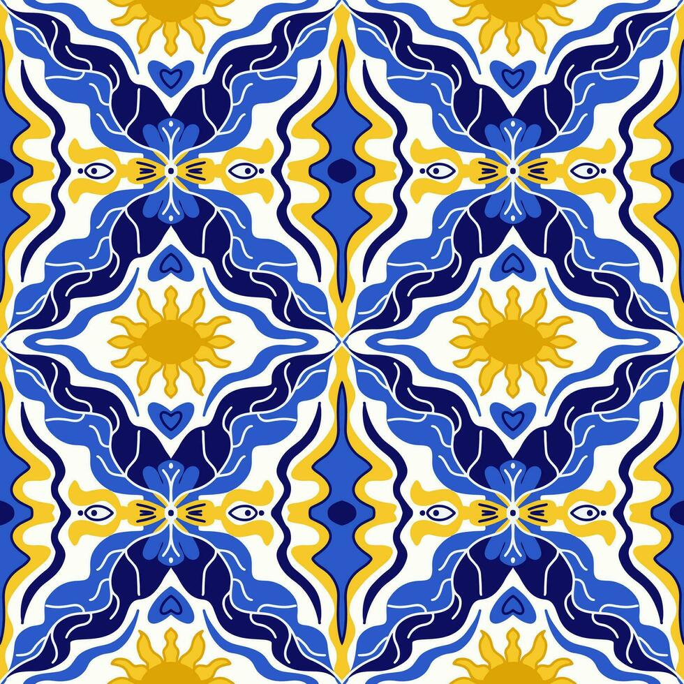 Majolika Muster. sizilianisch Hand gezeichnet Blau Ornament. traditionell Blau Keramik Fliesen. Portugiesisch traditionell azulejo Muster. marokkanisch Stil.Vektor Illustration vektor