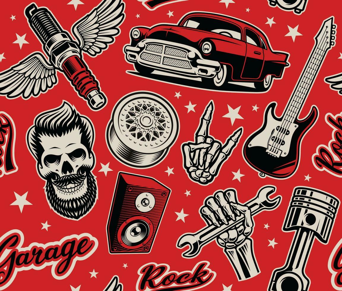 Rockabilly nahtlos Muster vektor