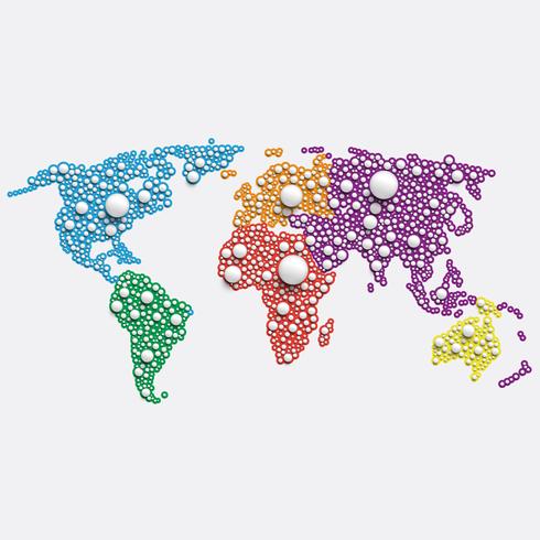 Vit världskarta gjord av bollar, vektor illustration