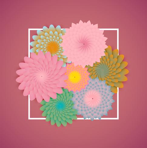 Bunte Blumen mit weißer Grenze und Blättern, Vektorillustration vektor