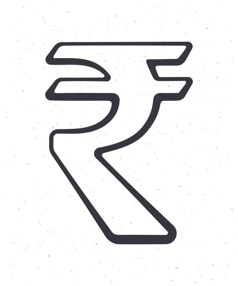 hand dragen klotter av indisk rupee tecken. översikt vektor illustration. de symbol av värld valutor. design element isolerat på vit bakgrund