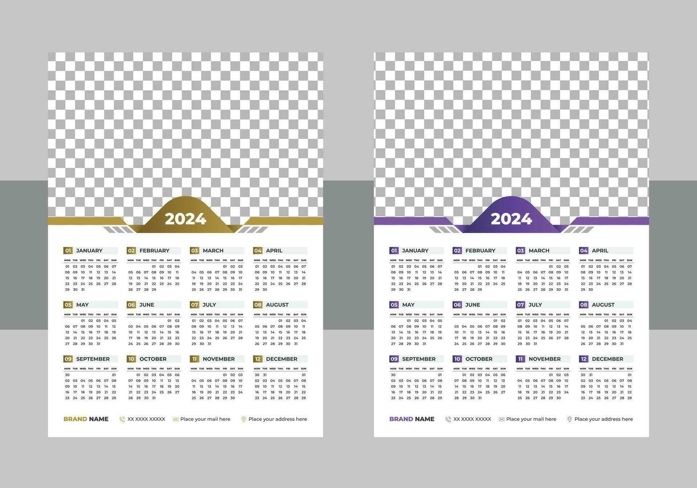 Kalender 2024 mit einfach und modern Vorlage Design, 2024 Kalender Vorlage, editierbar Vektor