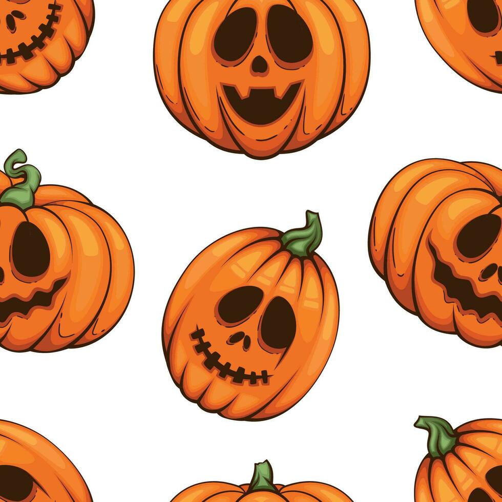 Halloween Muster Design, unheimlich Kürbis böse Hintergrund. gespenstisch Halloween Hintergrund mit Kürbisse mit unheimlich Gesichter, böse Kürbisse Hintergrund vektor