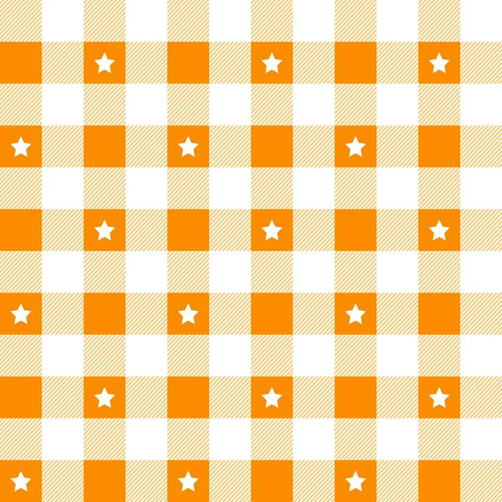 Orange Plaid Muster mit Star Hintergrund. Plaid Muster Hintergrund. Plaid Hintergrund. nahtlos Muster. zum Hintergrund, Dekoration, Geschenk Verpackung, Gingham Tischdecke, Decke, Schottenstoff. vektor