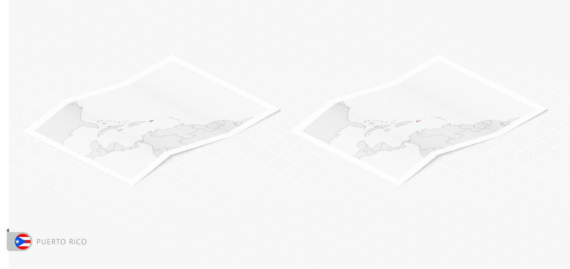 uppsättning av två realistisk Karta av puerto rico med skugga. de flagga och Karta av puerto rico i isometrisk stil. vektor