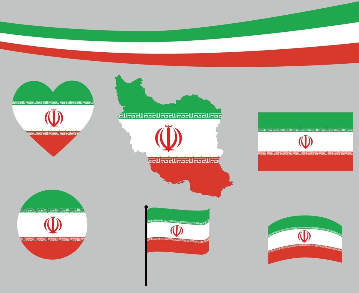 Iran flagga karta band och hjärta ikoner vektor abstrakt