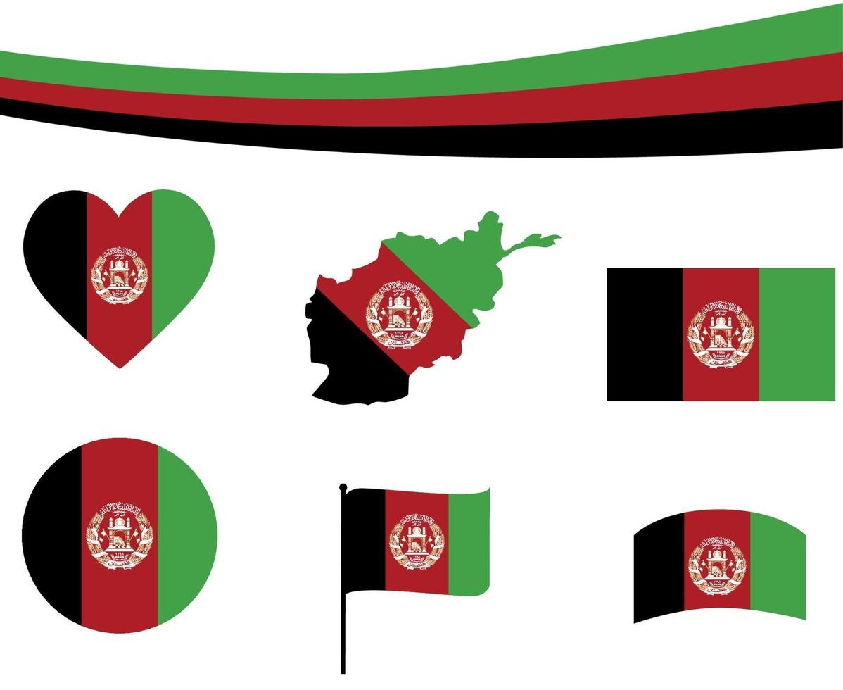 Afghanistan Flagge Karte Band und Herz Symbole Vektor abstrakt