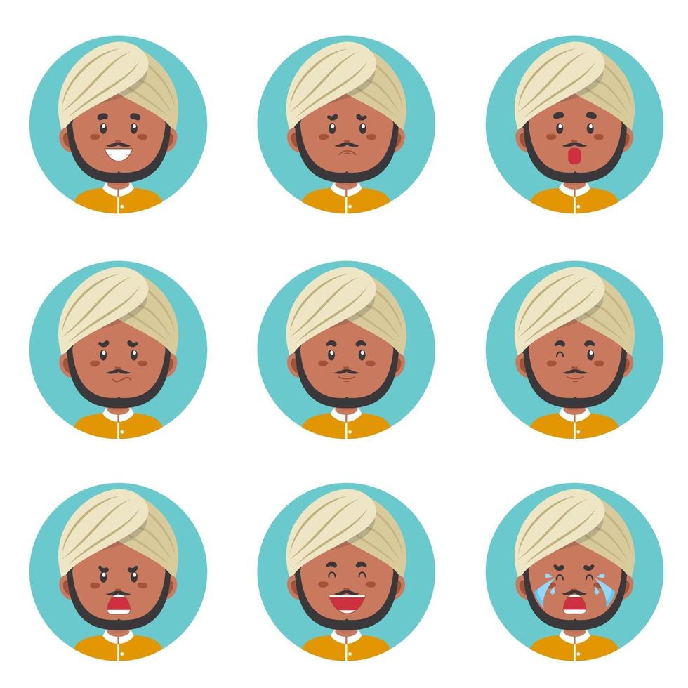 indischer Avatar mit verschiedenen Ausdrucksformen vektor