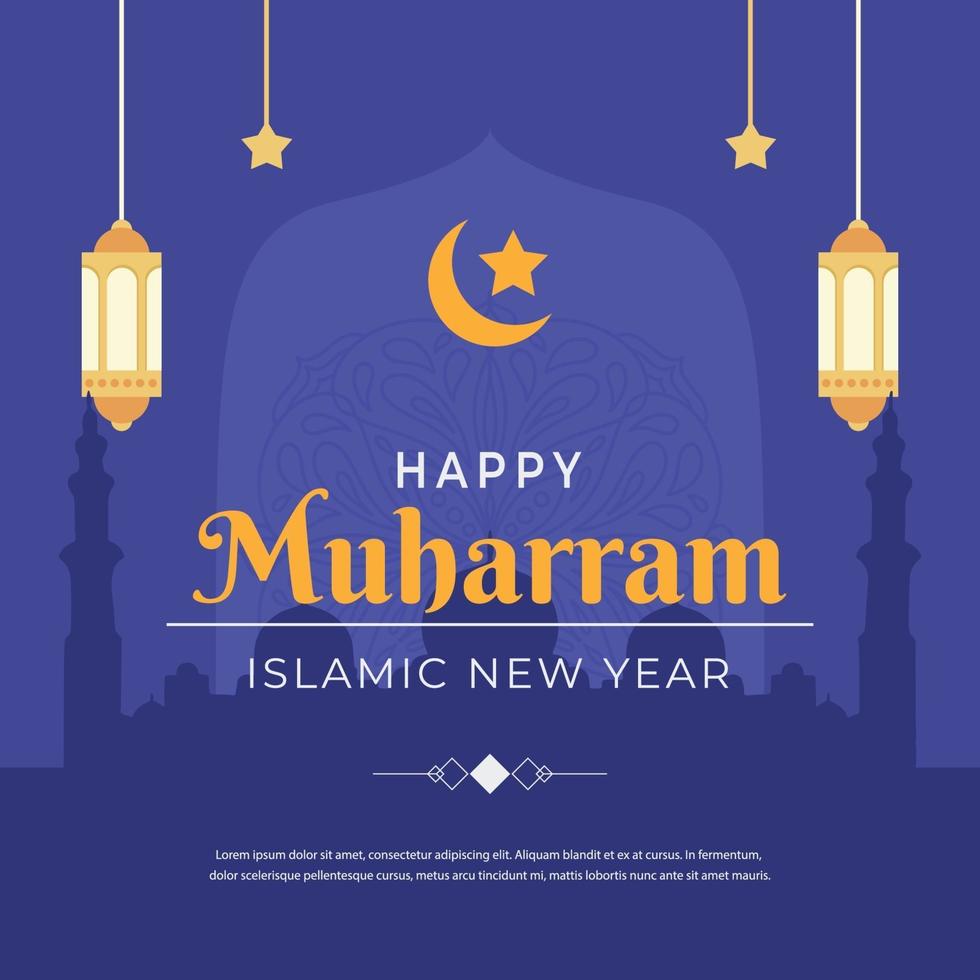 lycklig muharram islamiska nyårs hälsning mall vektor