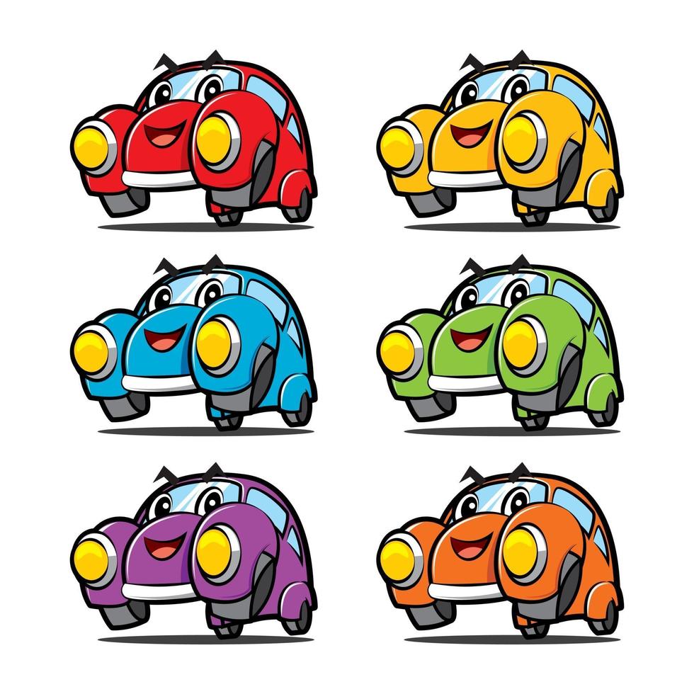Cartoon süße Autos in verschiedenen Farbvariationen Sammlung vektor