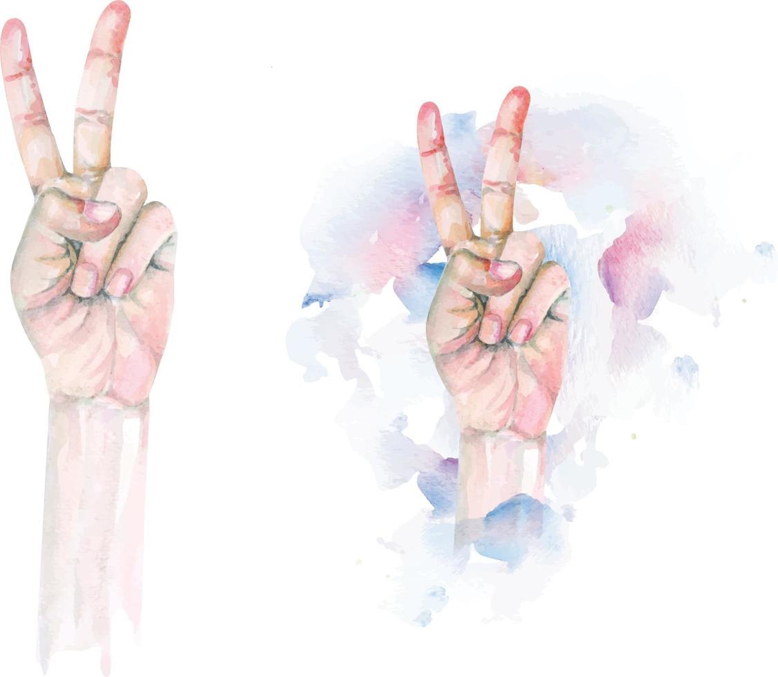 två finger upp för uppmuntran symbol akvarell vektor