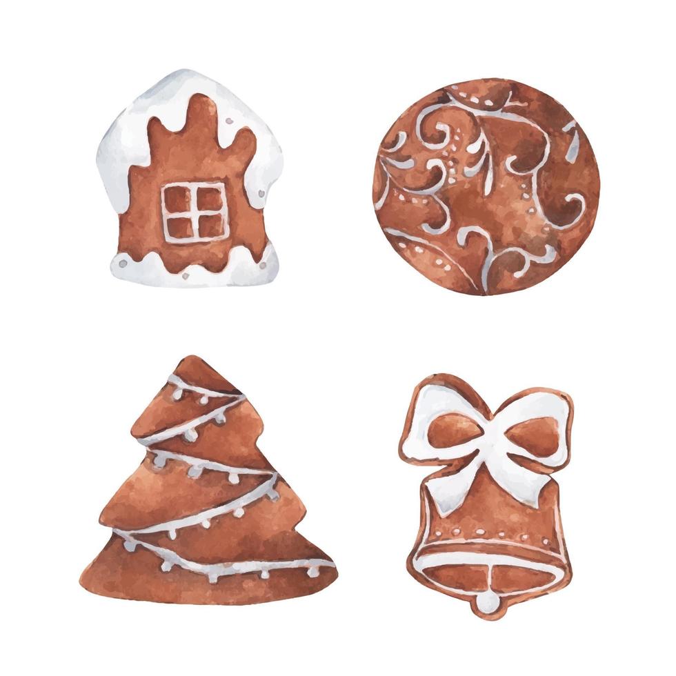 Set von Lebkuchen süße Kekse. Aquarell Weihnachtskarte. vektor