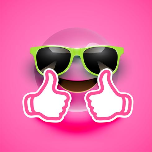 Realistischer Emoticon mit Sonnenbrille und Daumen oben, Vektorillustration vektor