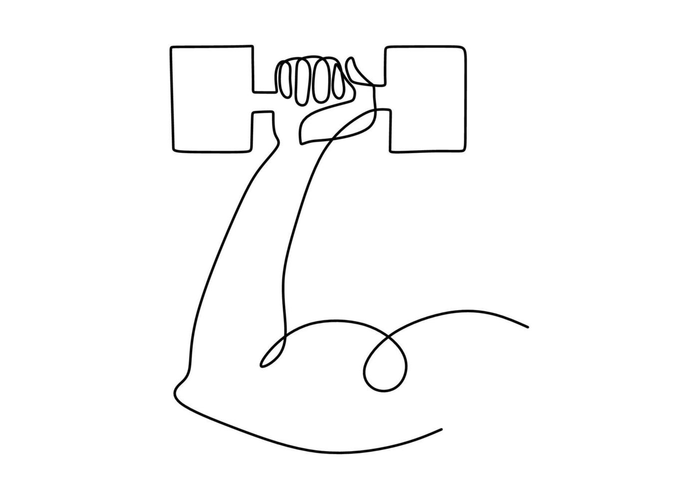 kontinuerlig en linje ritning atletisk idrottsman arm håller hantel vektor