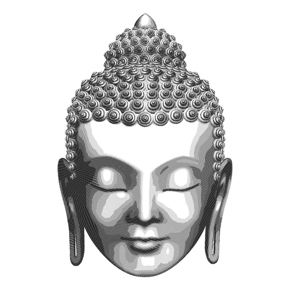 Vektor schwarz-weiß schraffierte Zeichnung des Kopfes des Buddha