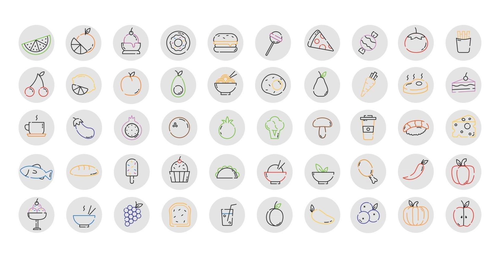 ikoner för mat, produkter och rätter från olika länder i världen vektor