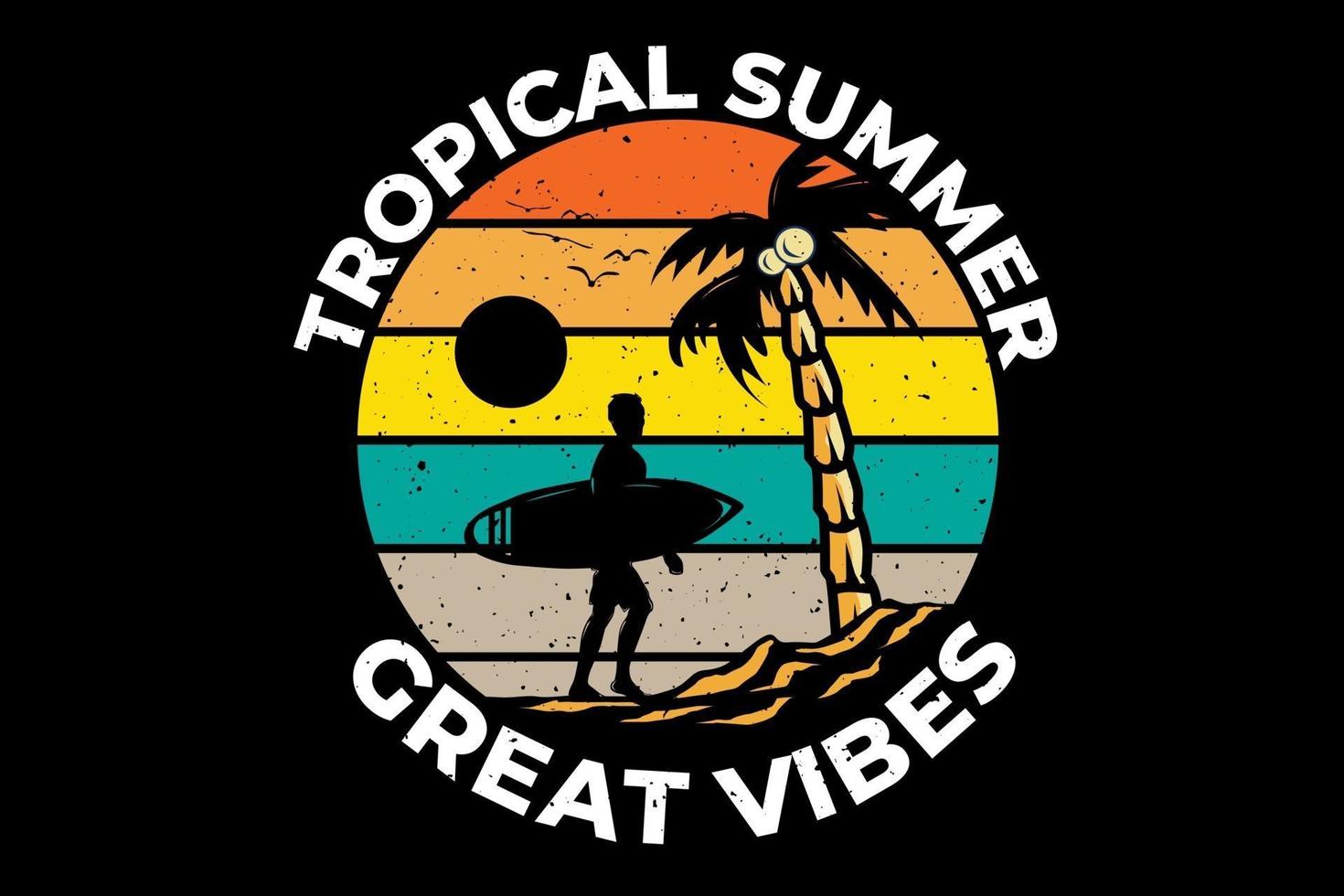 T-Shirt tropischer Sommer tolle Stimmung beim Surfen vektor