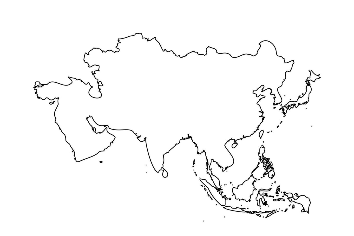 skissera enkel karta över Asien vektor