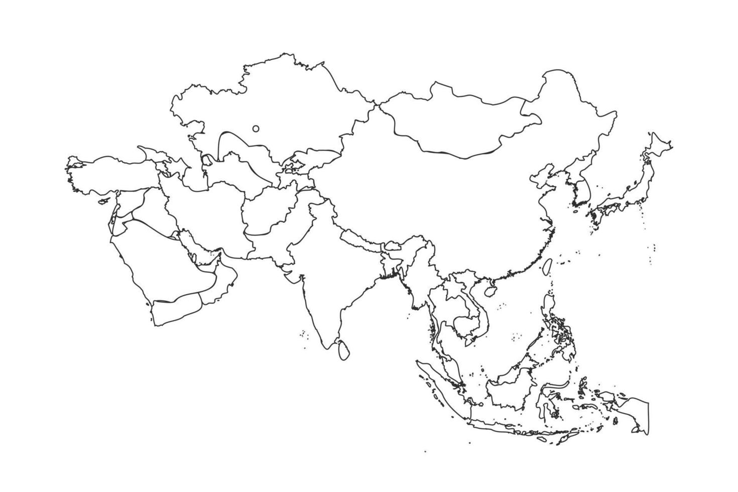 doodle karta över Asien med länder vektor