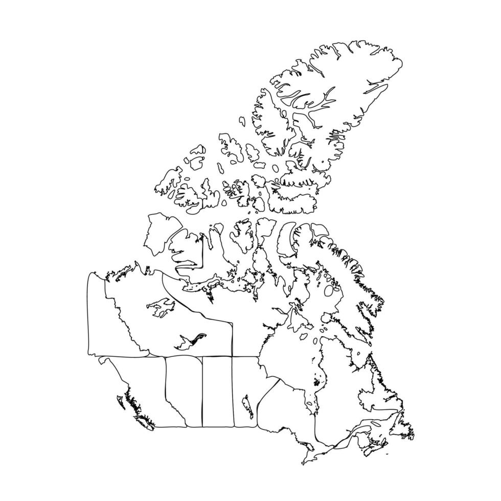 doodle karta över Kanada med stater vektor
