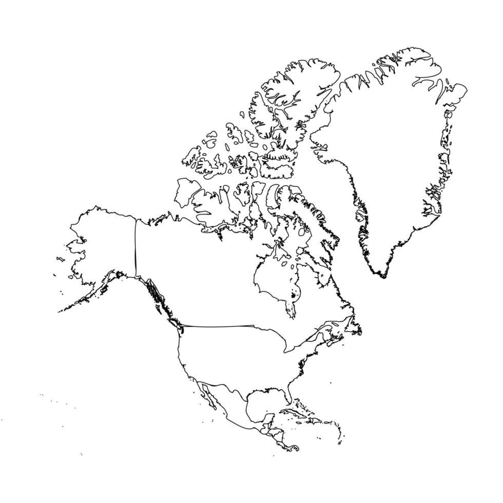 doodle karta över Nordamerika med länder vektor