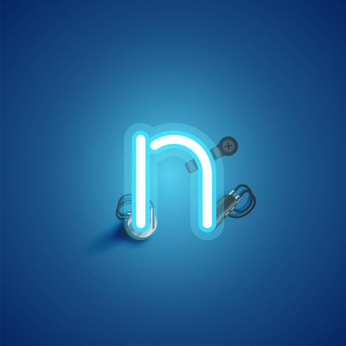 Blå realistisk neon karaktär med ledningar och konsol från en fontset, vektor illustration