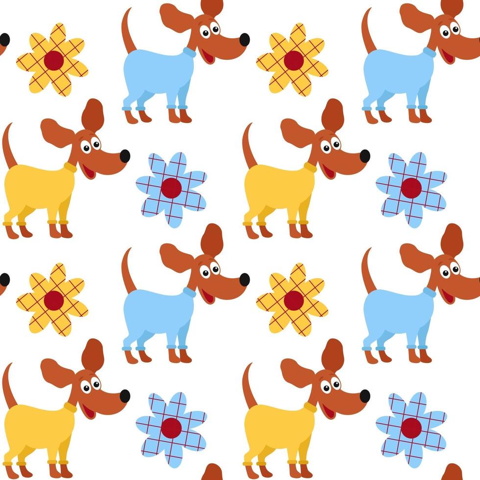 Hunde in farbigen Overalls und Blumenvektorillustration vektor
