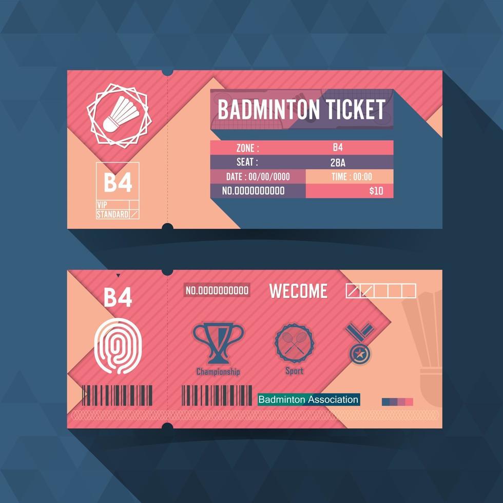 Badminton-Ticket-Materialdesign. Vektor-Illustration vektor