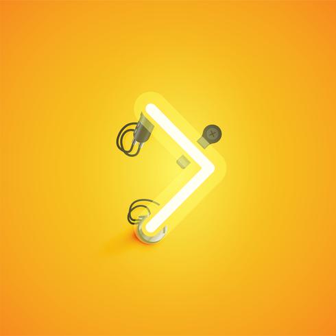 Gul realistisk neon karaktär med trådar och konsol från en fontset, vektor illustration