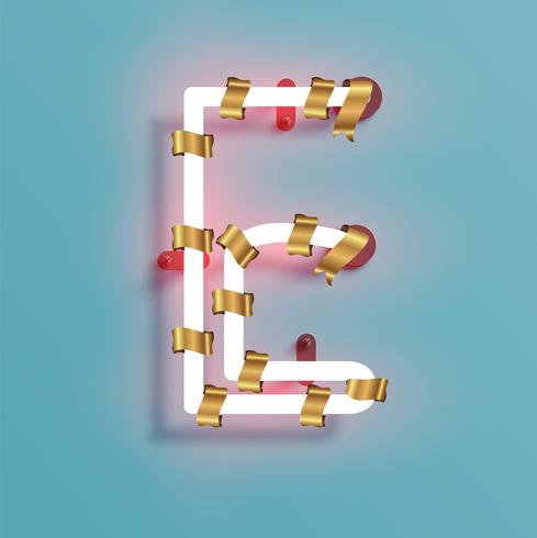 Neon typsnitt från en fontset med jul dekoration tall, vektor illustration
