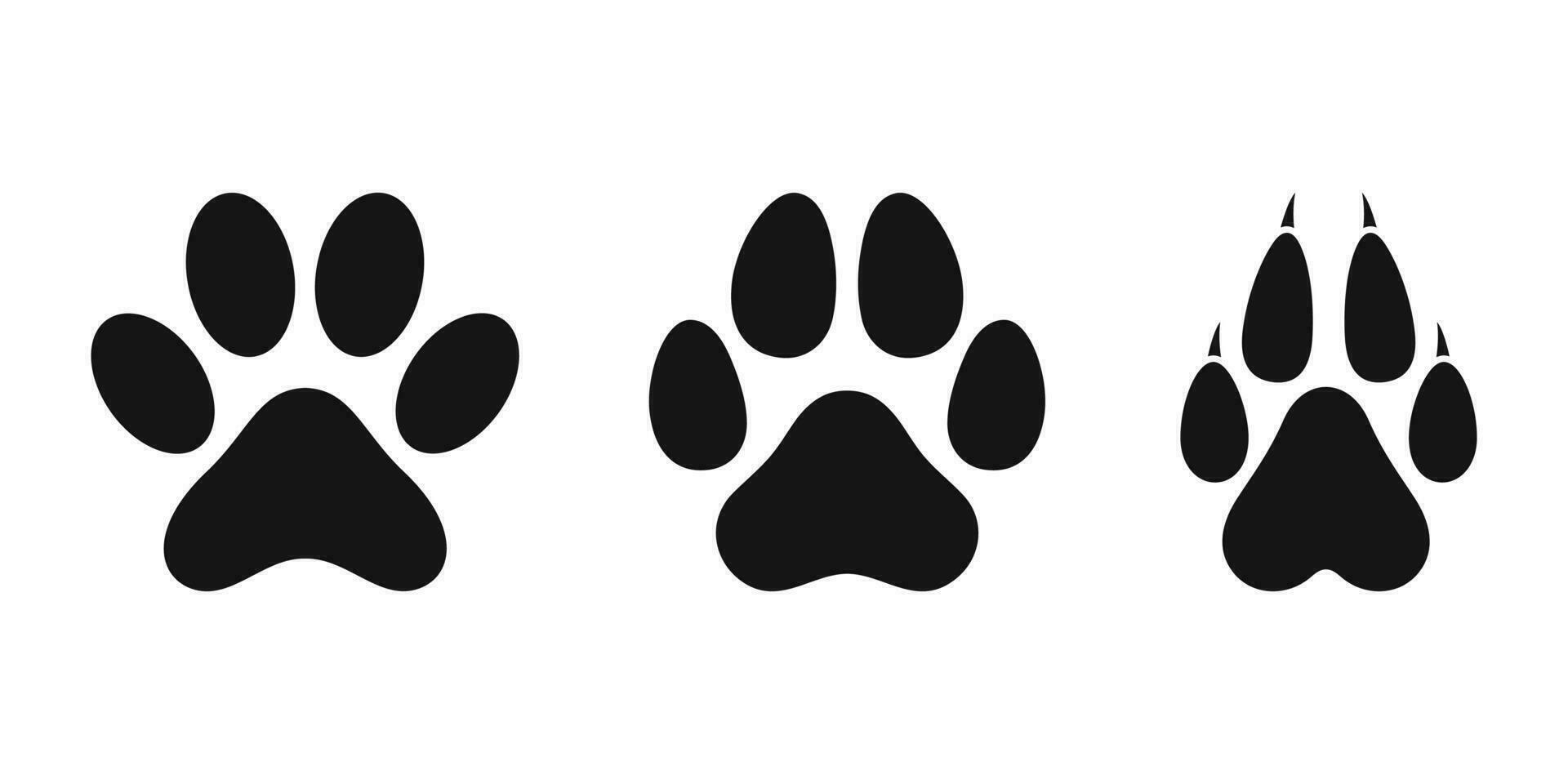 vektor katt och hund tassar av annorlunda stilar. Tass skriva ut tecken och symbol. Tass ikon vektor illustration