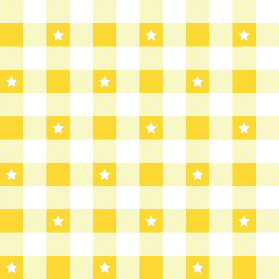 Gelb Plaid Muster mit Star Hintergrund. Plaid Muster Hintergrund. Plaid Hintergrund. nahtlos Muster. zum Hintergrund, Dekoration, Geschenk Verpackung, Gingham Tischdecke, Decke, Schottenstoff. vektor