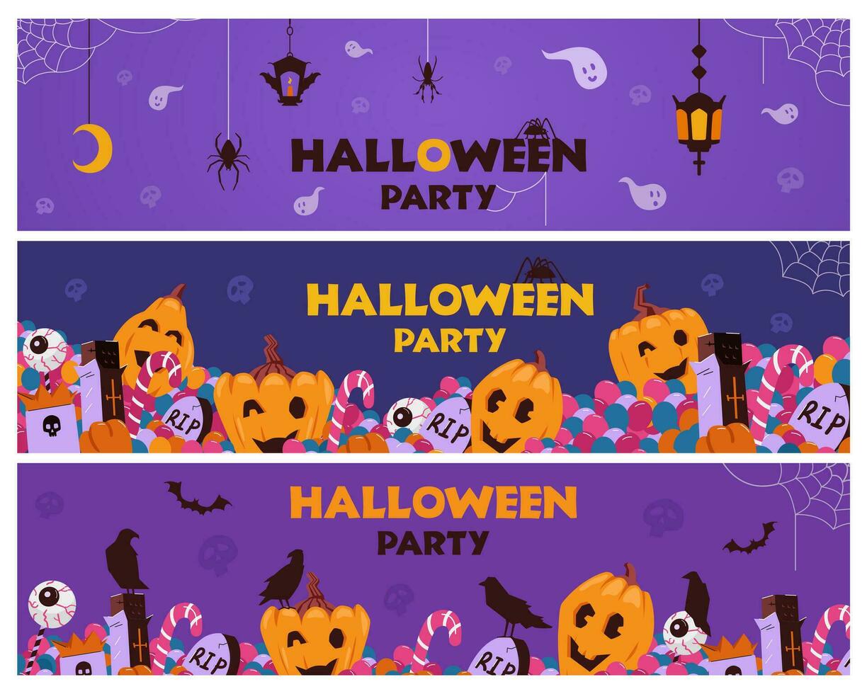 Halloween Party Einladung horizontal Banner Vektor Satz. Halloween Dekoration Elemente.