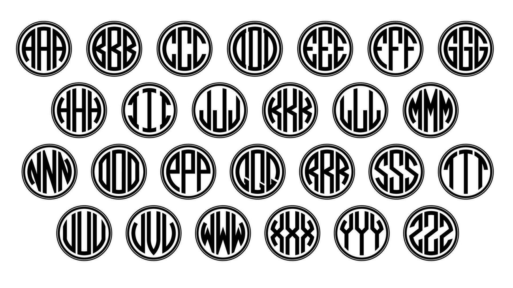 monogram cirkel logotyp band stil design mall. 3 brev för broderi logotyp första design. vektor