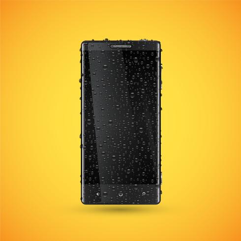 Schwarzes realistisches Mobiltelefon mit waterdrops, Vektorillustration vektor