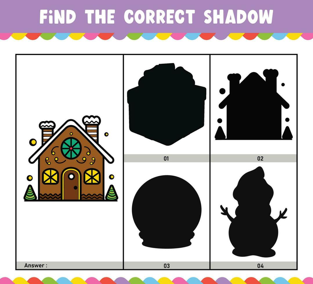 finden das richtig Schatten lehrreich Schatten Spiel Spiel Arbeitsblatt zum Kinder Karikatur Vektor Illustration Weihnachten Thema