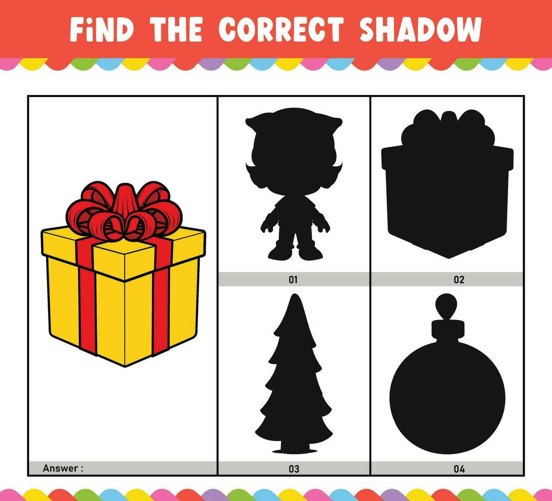 finden das richtig Schatten lehrreich Schatten Spiel Spiel Arbeitsblatt zum Kinder Karikatur Vektor Illustration Weihnachten Thema