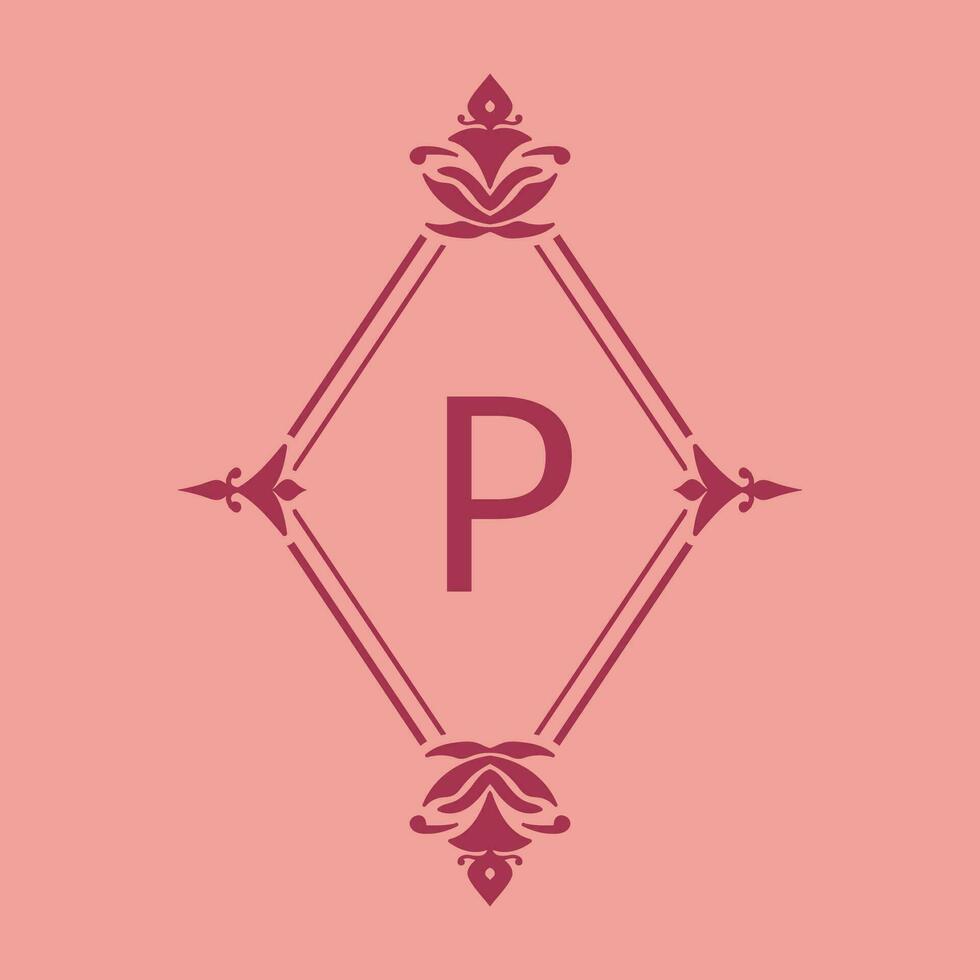 brev p klassisk skönhet årgång första vektor logotyp ram