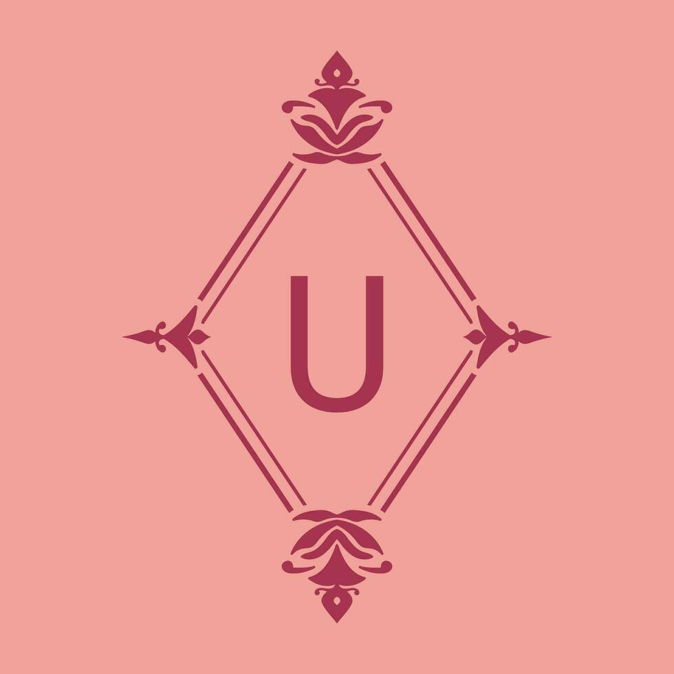Brief u klassisch Schönheit Jahrgang Initiale Vektor Logo Rahmen