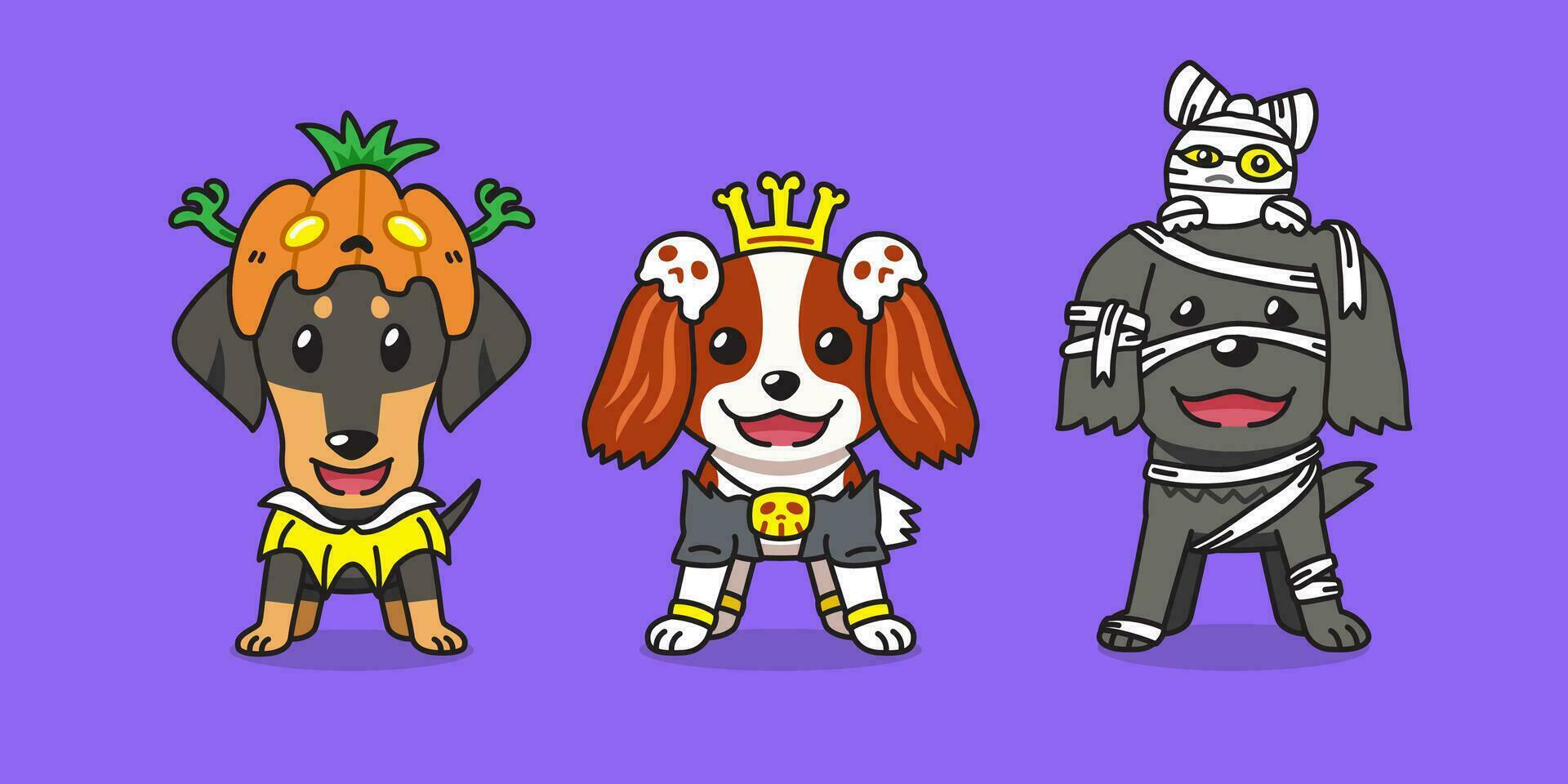 Vektor Karikatur süß Hunde mit Halloween Kostüme