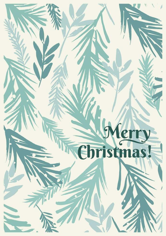 jul och Lycklig ny år illustration med med gran grenar. trendig retro stil. vektor design mall.